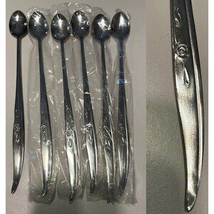 6- Vintage Gracious Rose  Stainless Long Spoons Ice Tea Cocktails Japan